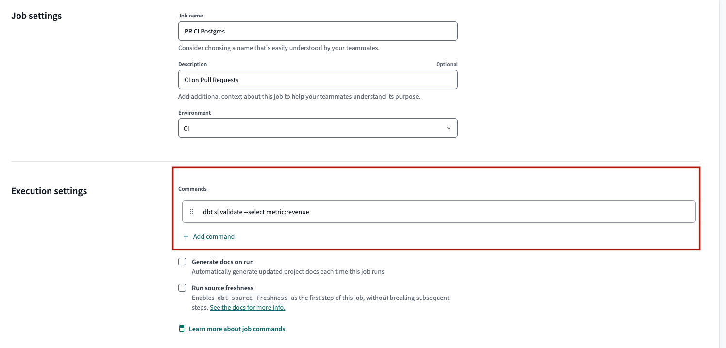 Use state selection to validate modified metric definition models in your CI job.